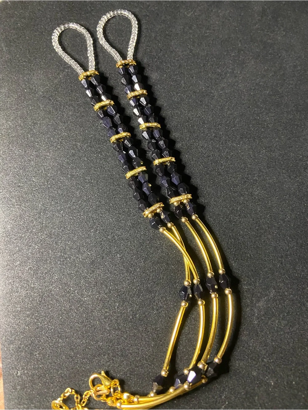 Elegant Black and Gold Beaded Barefoot Sandals/Foot Jewelry